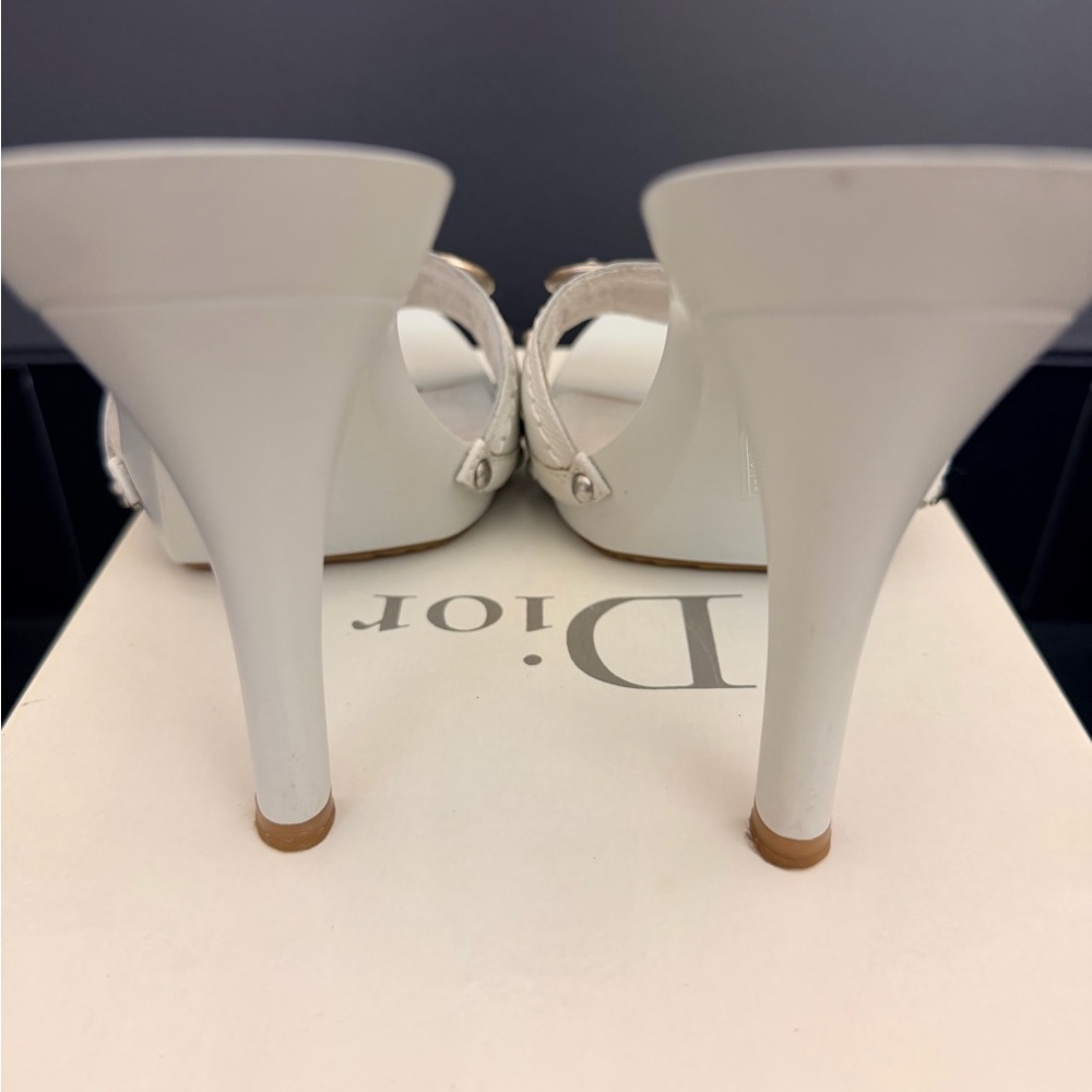 Dior Cream Leather Open-Toe Mule Heels with Signature Hardware - Picture 5 of 7